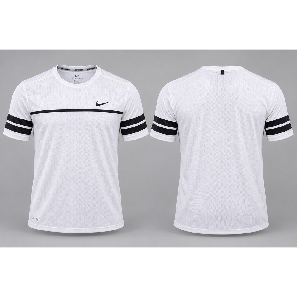 Nike Mens Dri FIT Running Short Sleeve Tee White W/Black XL UPF 40+ NEW